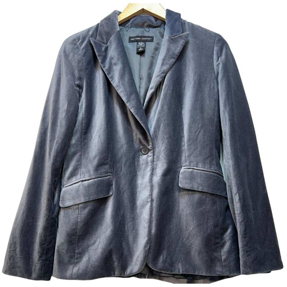 New York & Company Womens Velvet Suit Blazer Jacket Size 8 Light Blue Casual